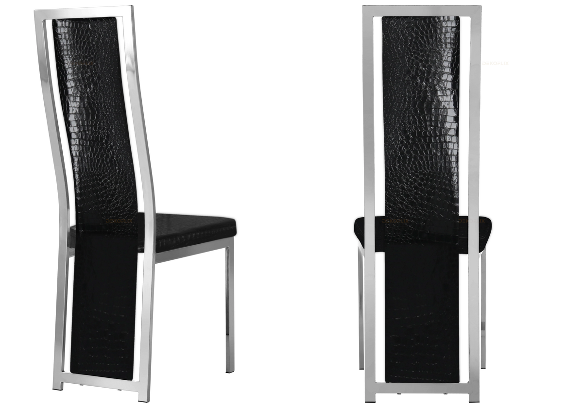 Lot de 6 chaises baroque argent et croco noir | Kora