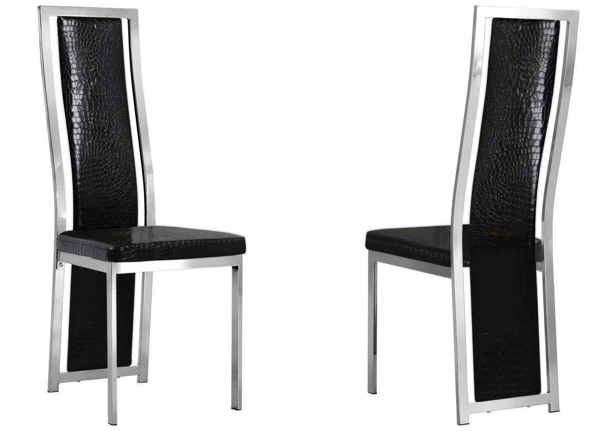 Lot de 6 chaises baroque argent et croco noir | Kora