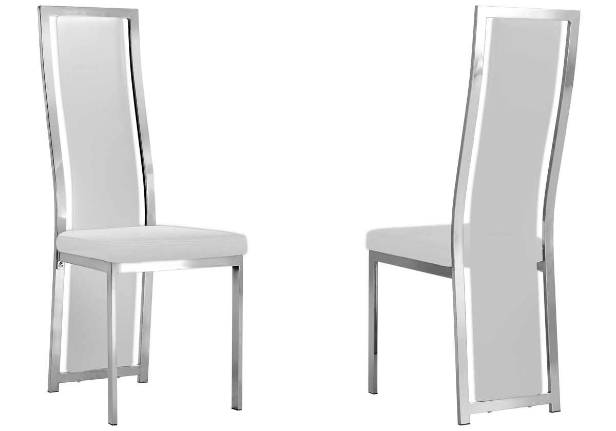 Table verre et 6 chaises simili-cuir argent | Kiro