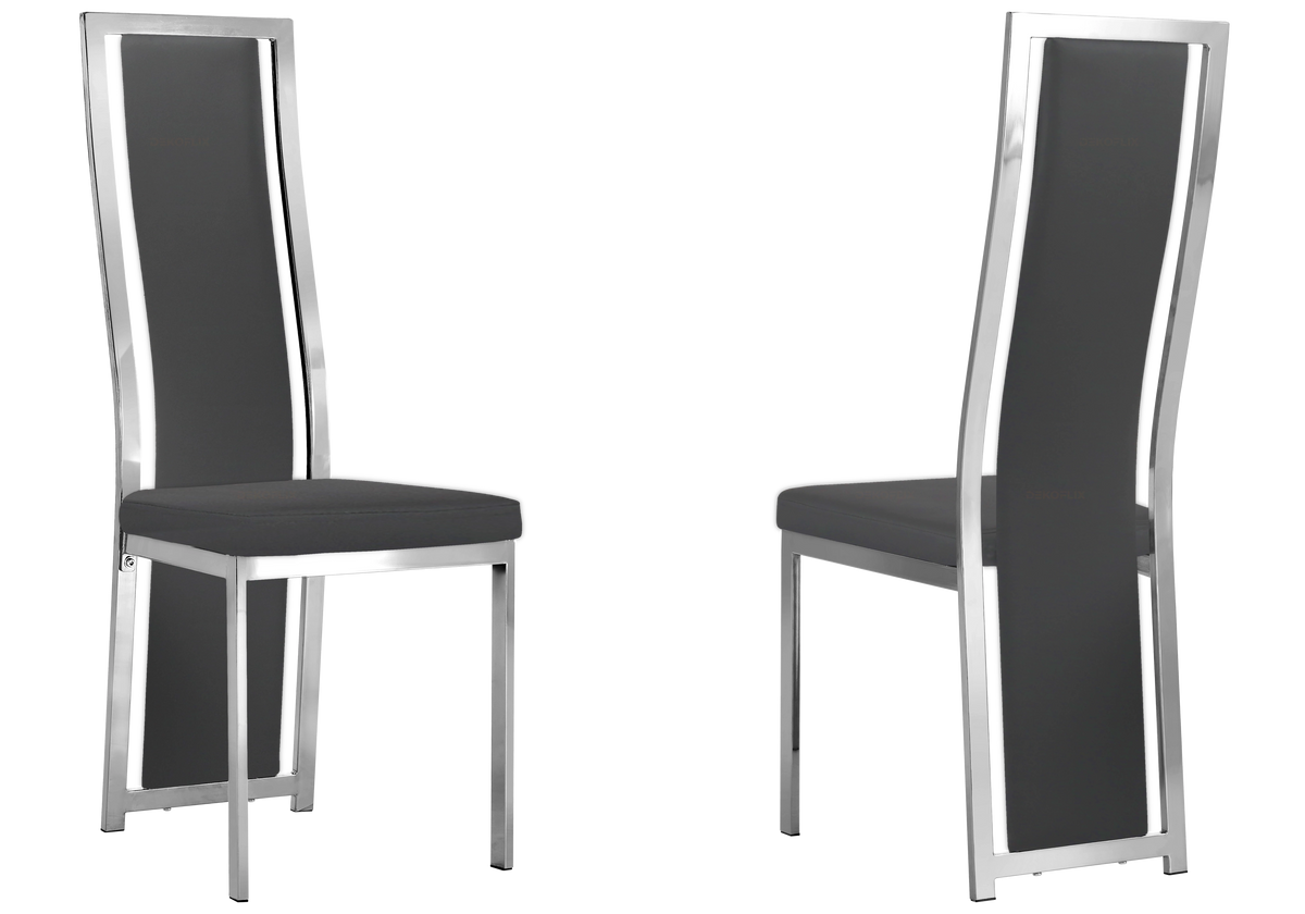 Table marbre noir et 6 chaises simili-cuir argent | Kiro
