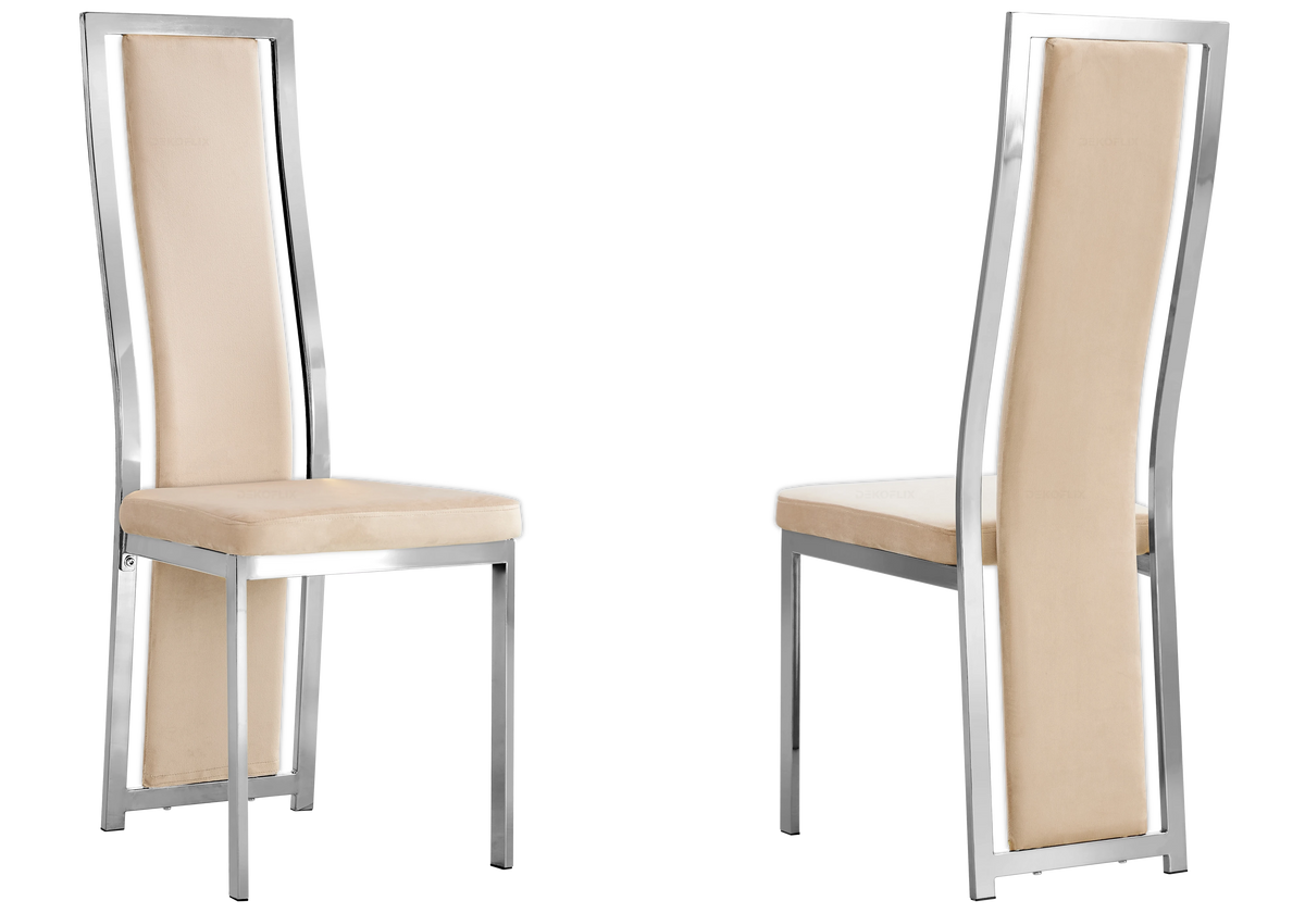 Table marbre blanc et 6 chaises velours argent | Kiro