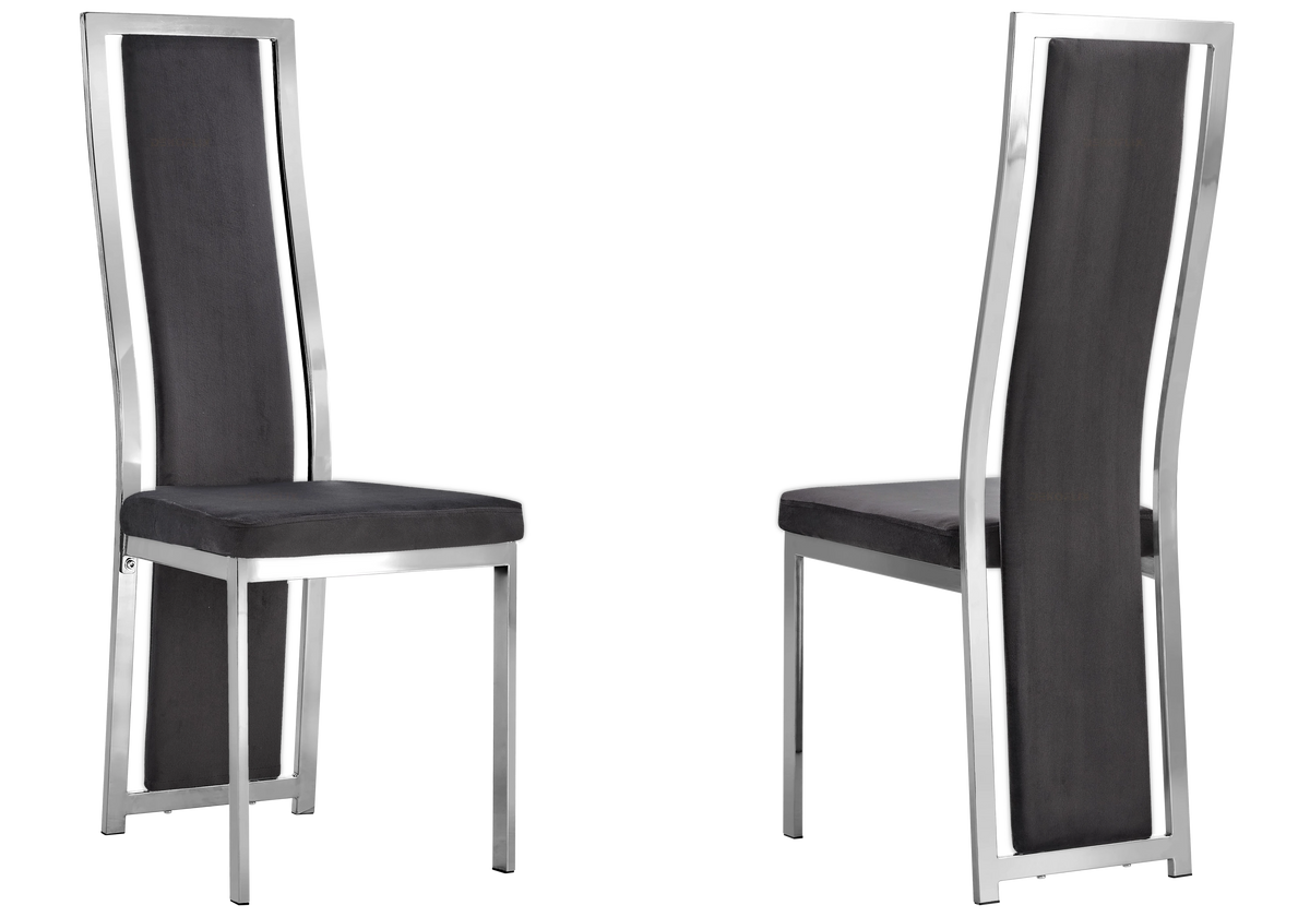 Table marbre noir et 6 chaises velours argent | Kiro