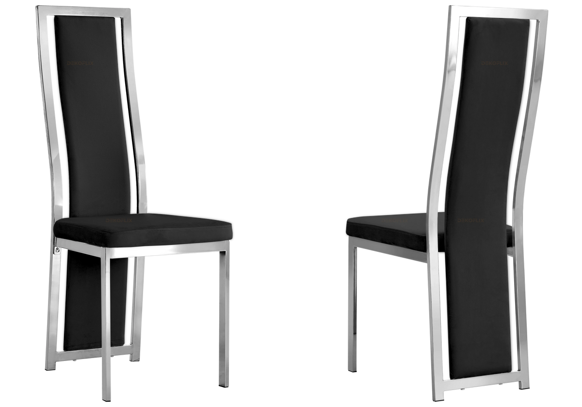 Table verre et 6 chaises velours argent | Kiro