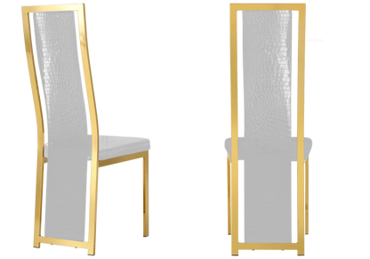 Chaise baroque simili croco blanc et acier doré | Kora