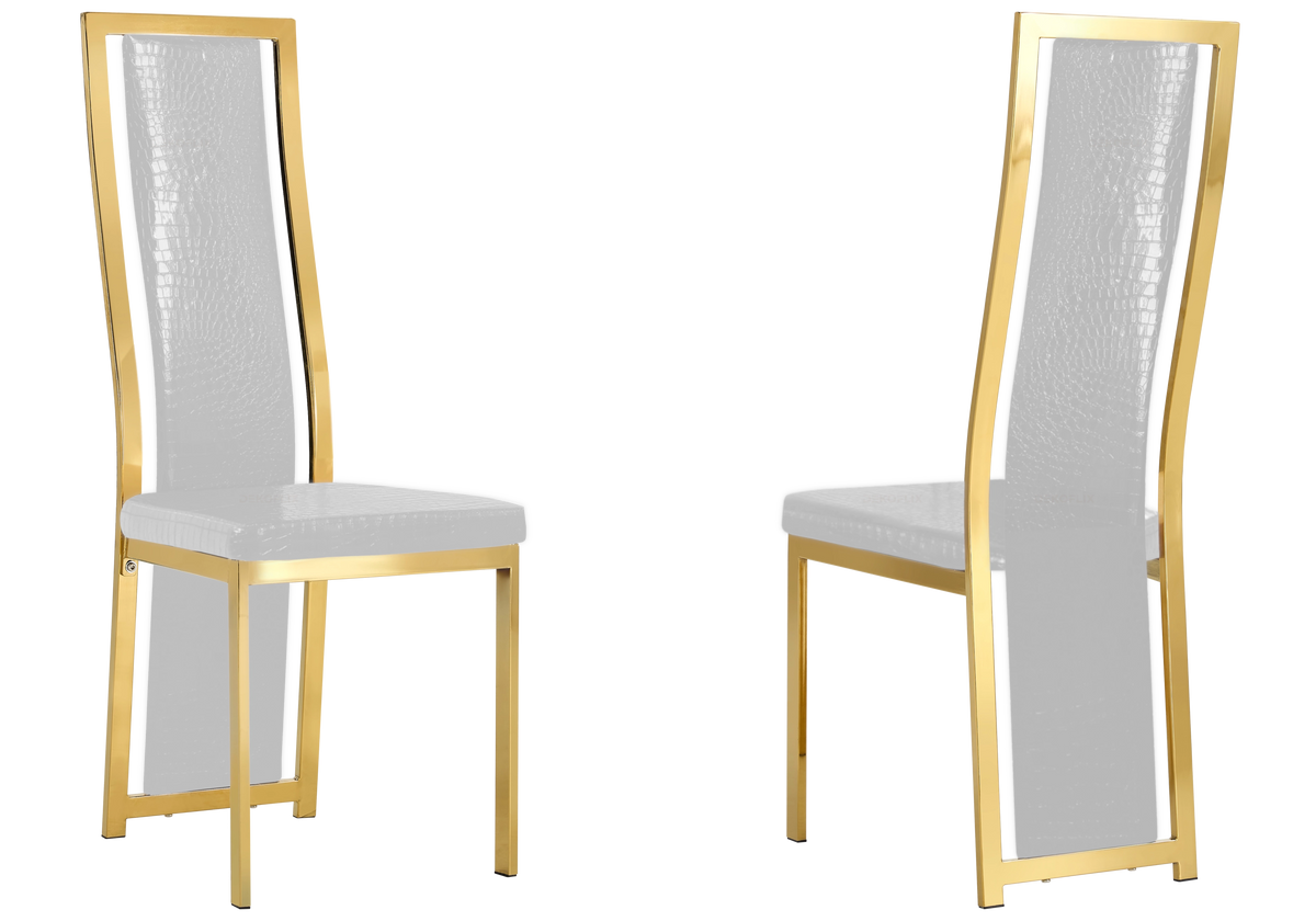 Table marbre blanc et 6 chaises croco doré | Kiro