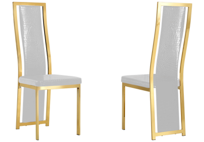 Ensemble table verre et 6 chaises croco doré | Kiro