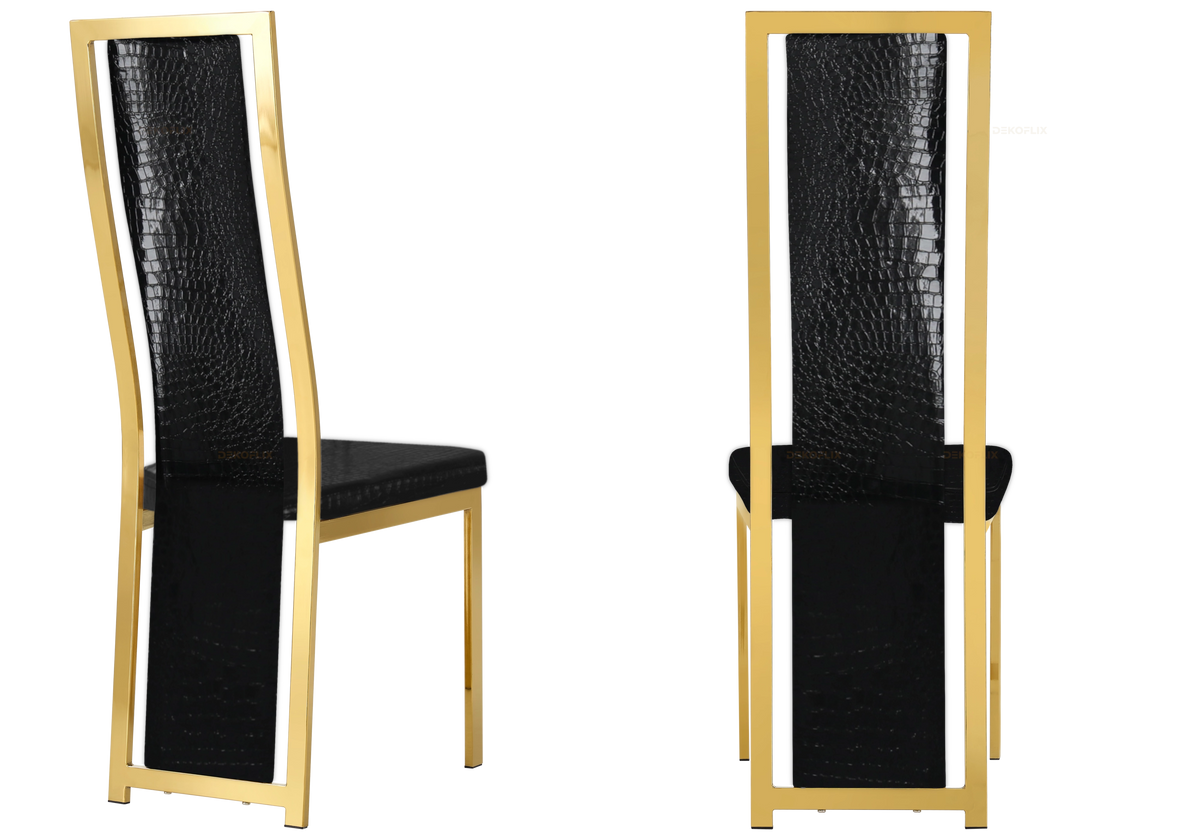 Lot de 6 chaises baroques dorées et croco noir | Kora