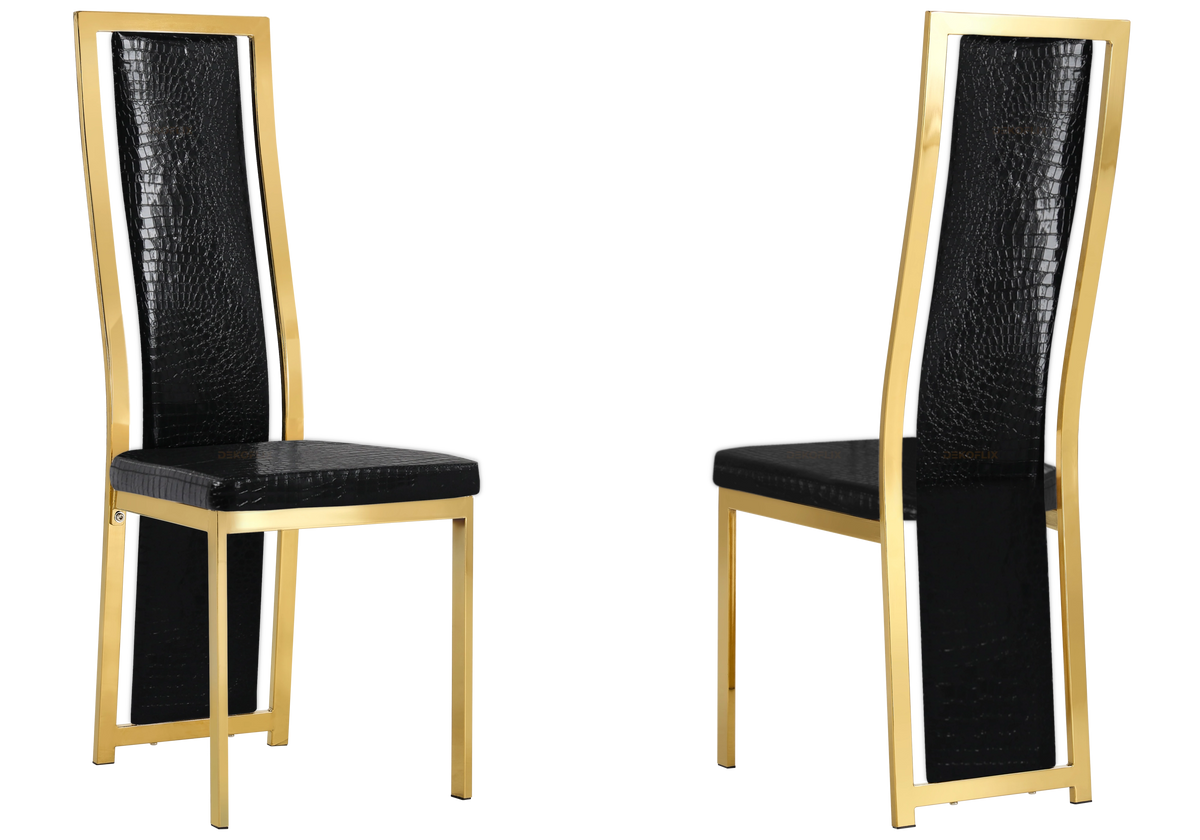 Table marbre blanc et 6 chaises croco doré | Kiro