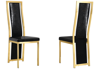 Table marbre blanc et 6 chaises croco doré | Kiro