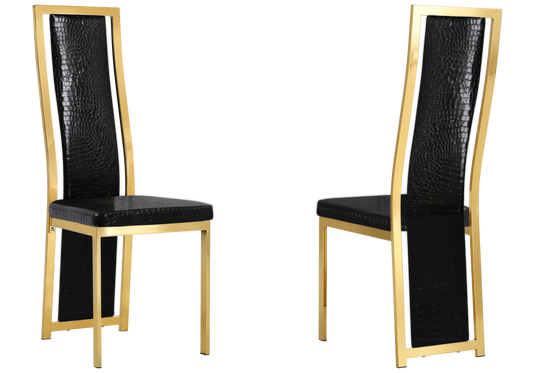 Lot de 6 chaises baroques dorées et croco noir | Kora