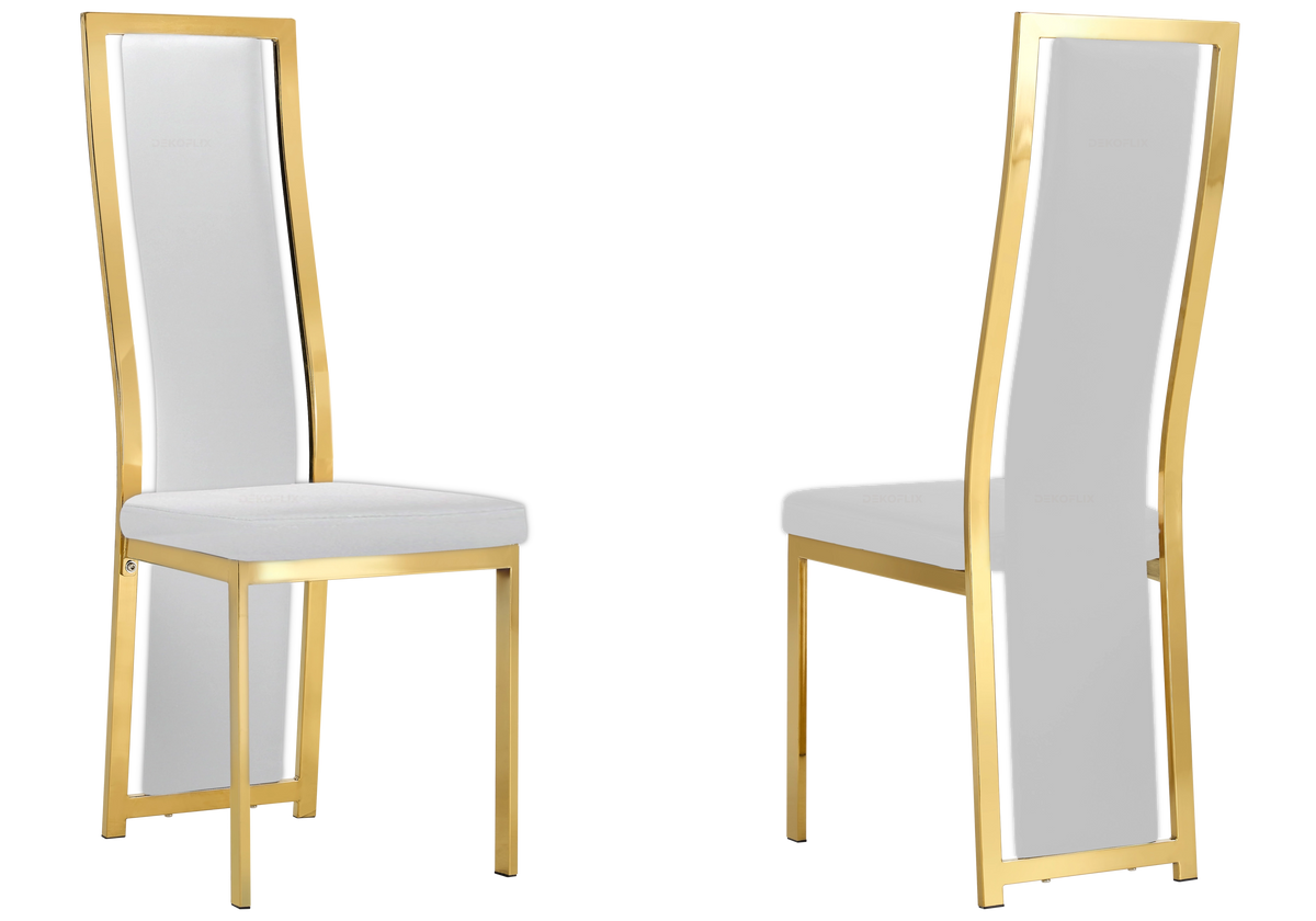 Lot de 6 chaises simili blanc et acier doré | Kora