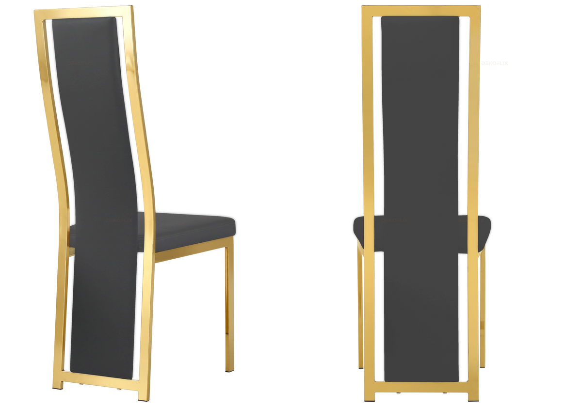 Ensemble de 6 chaises simili gris et acier doré | Kora