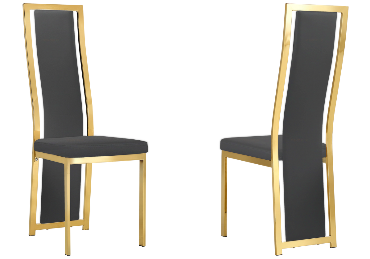 Ensemble de 6 chaises simili gris et acier doré | Kora