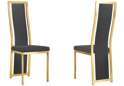 Ensemble de 6 chaises simili gris et acier doré | Kora