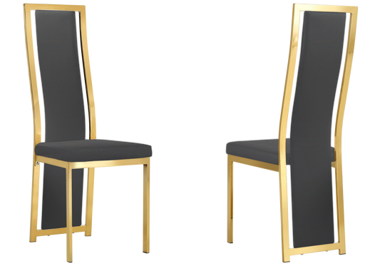 Ensemble de 6 chaises simili gris et acier doré | Kora