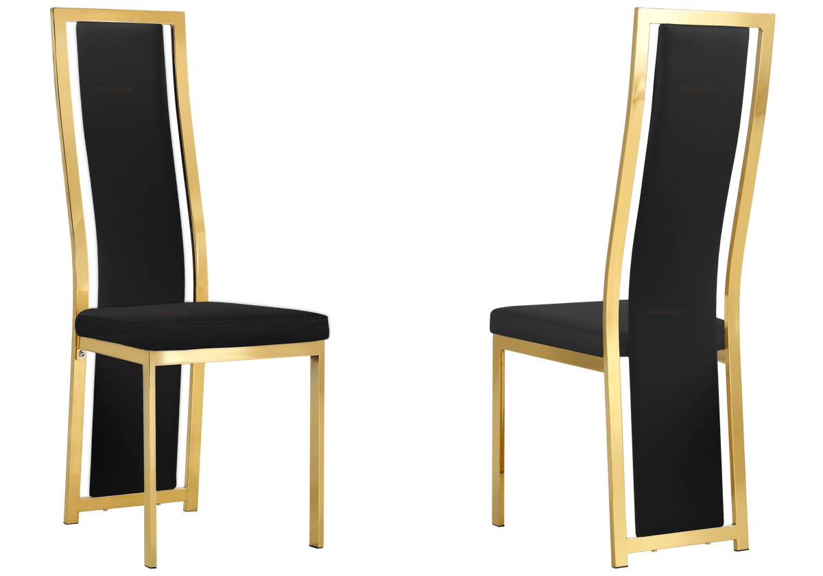 Table verre et 6 chaises simili-cuir doré | Kiro