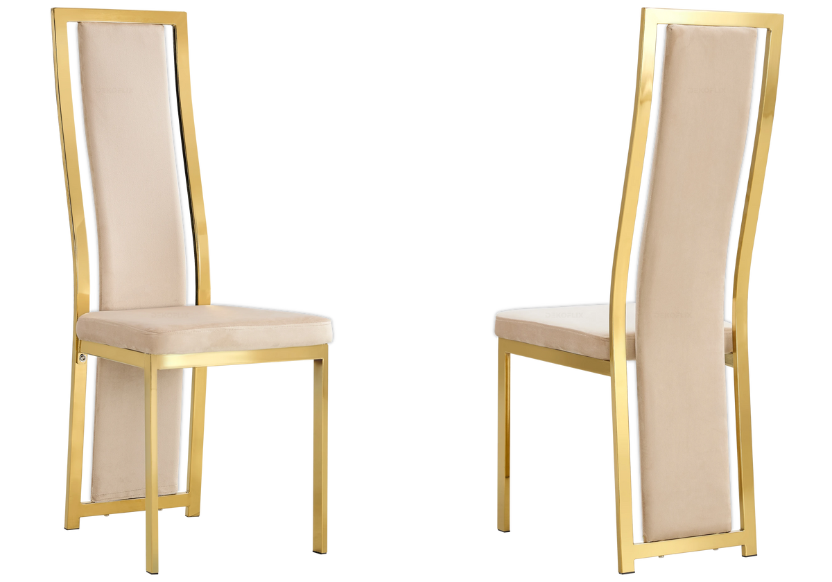 Table marbre noir et 6 chaises velours doré | Kiro
