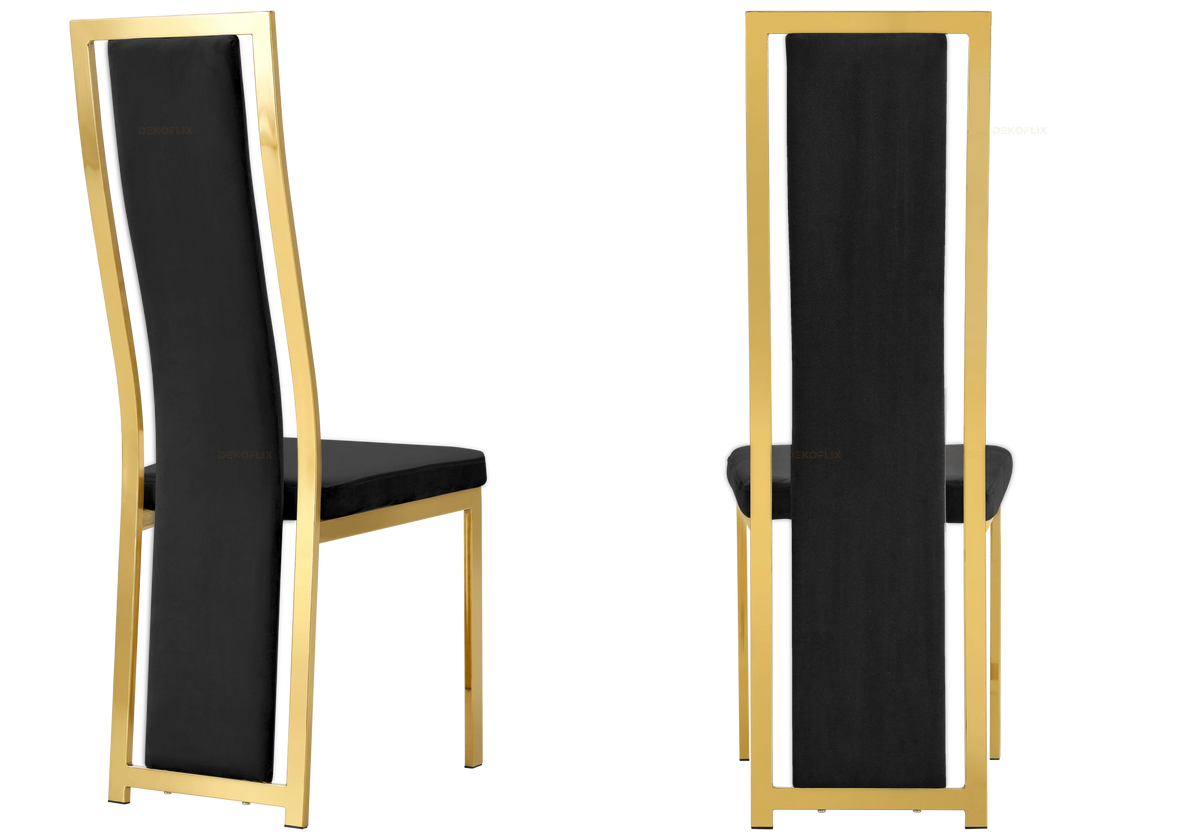 Lot de 6 chaises en noir et métal doré | Kora