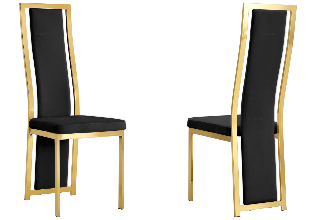 Lot de 6 chaises en noir et métal doré | Kora