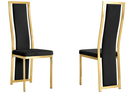 Lot de 6 chaises en noir et métal doré | Kora