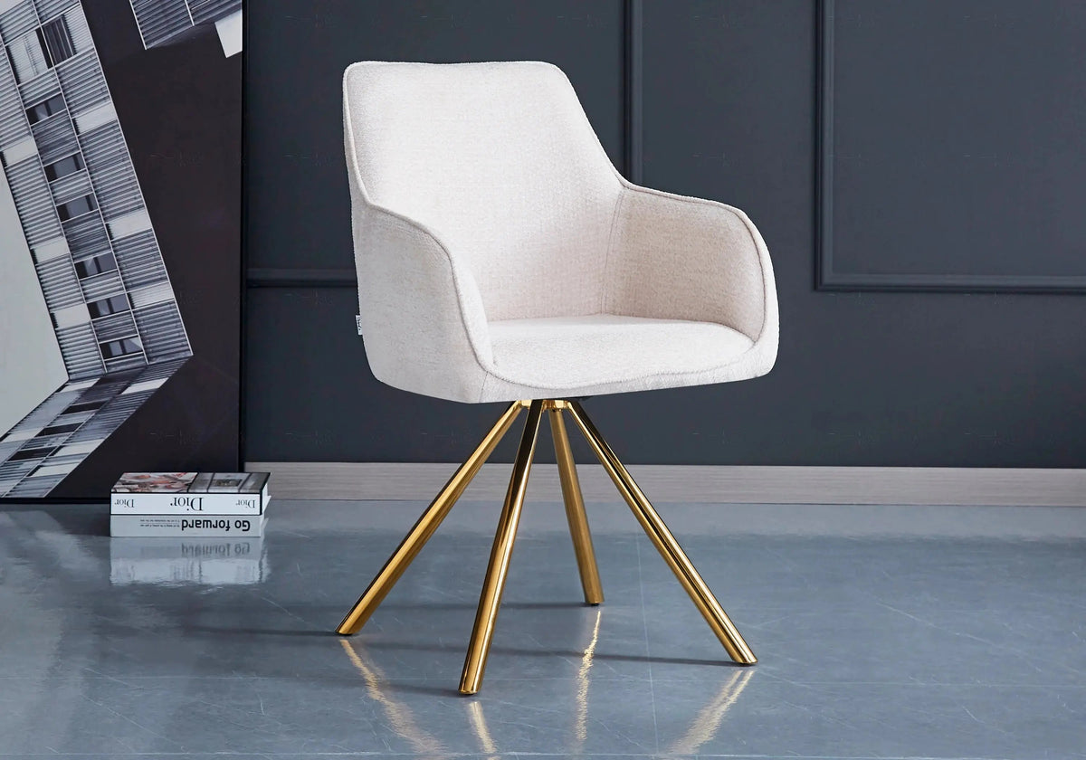 Lot de 2 fauteuils de table bouclé écru pieds dorés | Solix