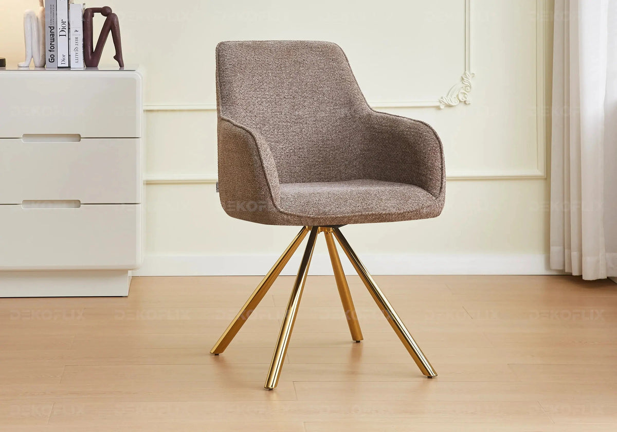 Lot de 2 fauteuils bouclés taupe pieds dorés | Solix