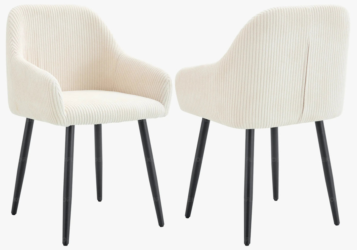 Lot de 2 fauteuils de table velours côtelé beige | Kynox
