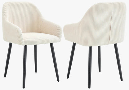 Lot de 2 fauteuils de table velours côtelé beige | Kynox