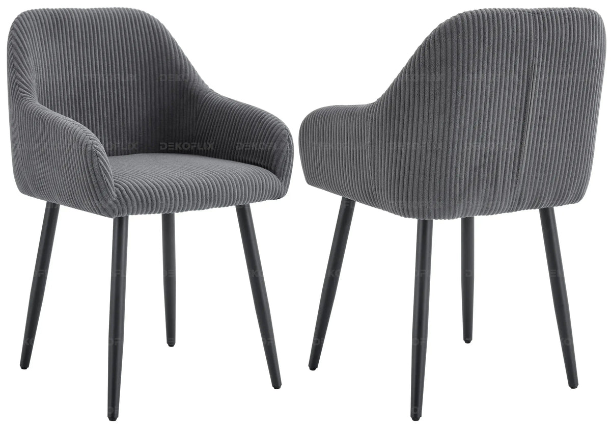 Lot de 2 fauteuils de table velours côtelé gris | Kynox