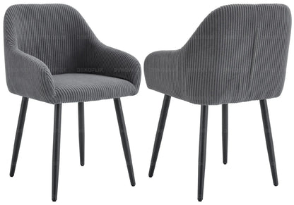 Lot de 2 fauteuils de table velours côtelé gris | Kynox