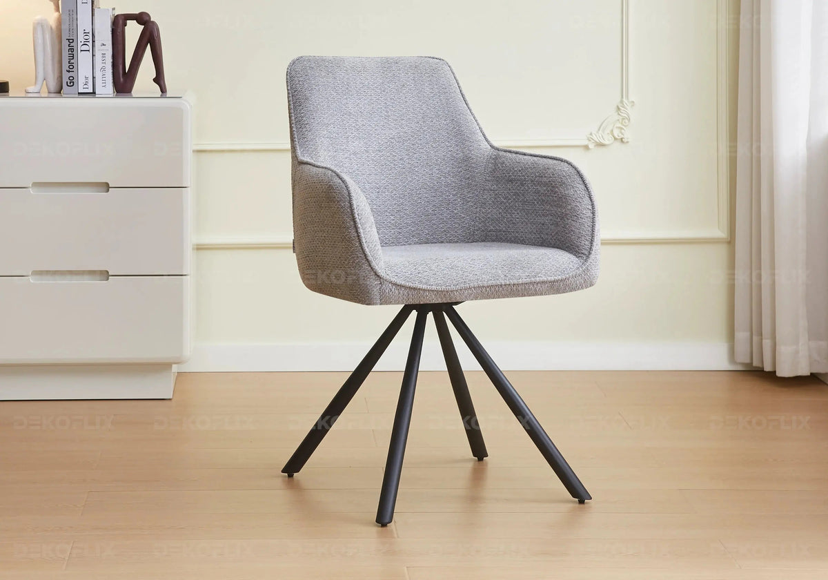 Lot de 2 fauteuils de table tissu bouclé gris | Solix