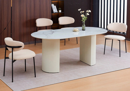 Lot de 4 chaises de table velours côtelé beige | Vexta