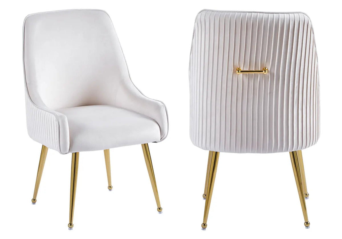 Lot de 2 fauteuils de table beige et doré | Kaelo