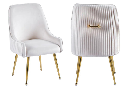 Lot de 2 fauteuils de table beige et doré | Kaelo
