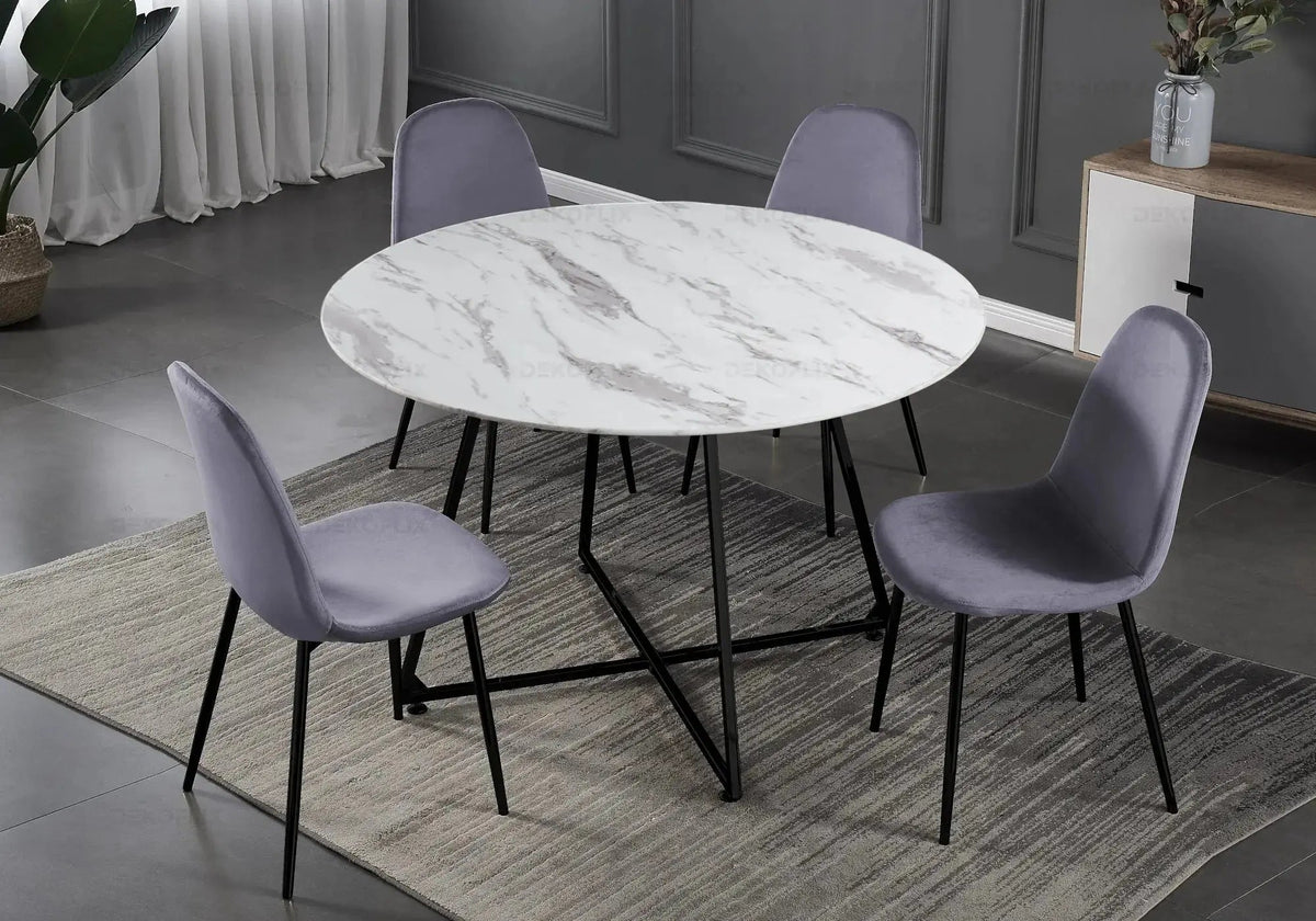 Table ronde marbre et 4 chaises noir | Nico