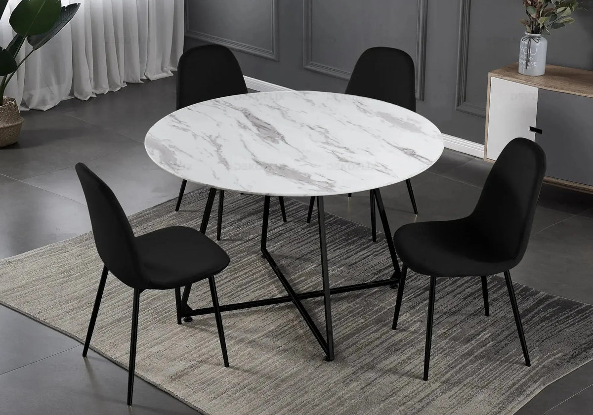 Table ronde marbre et 4 chaises noir | Nico