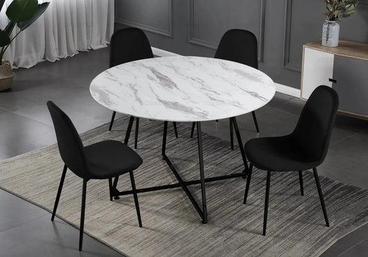 Table ronde marbre et 4 chaises noir | Nico