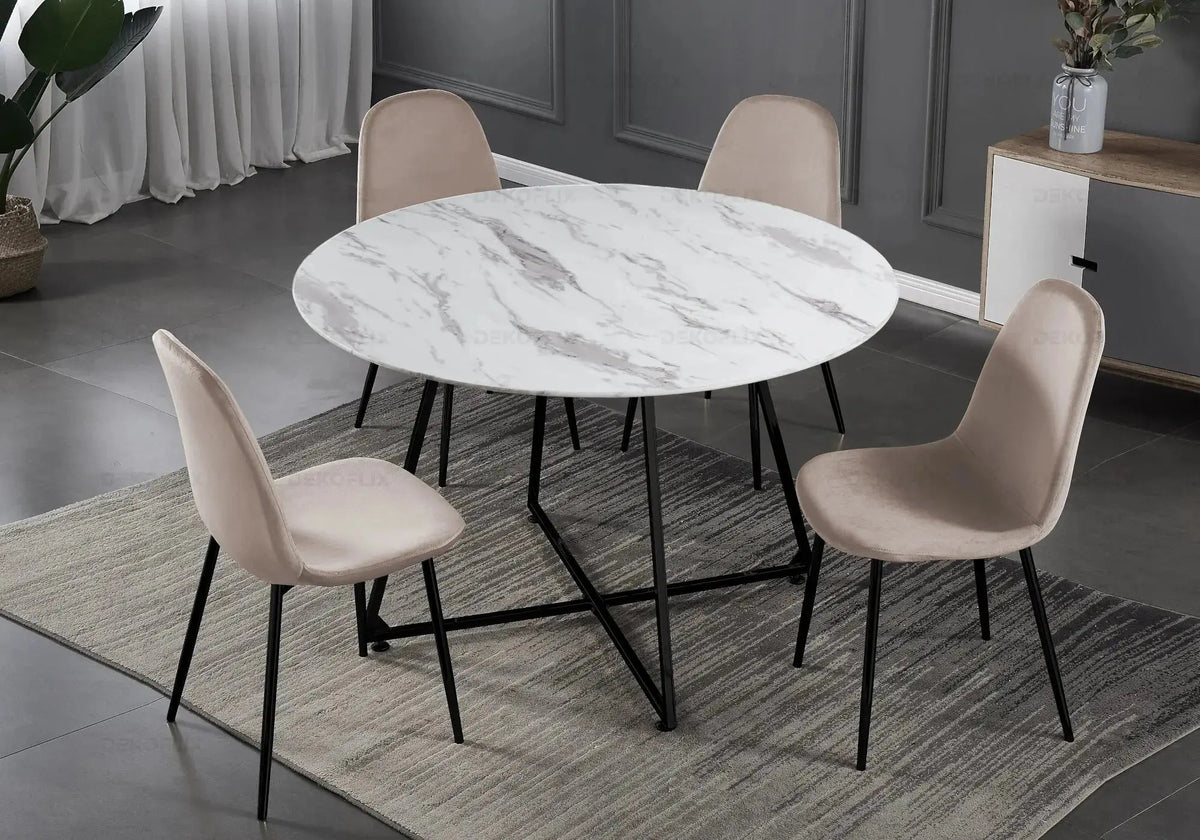 Table ronde marbre et 4 chaises noir | Nico