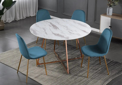 Ensemble table ronde marbre et 4 chaises velours | Nico