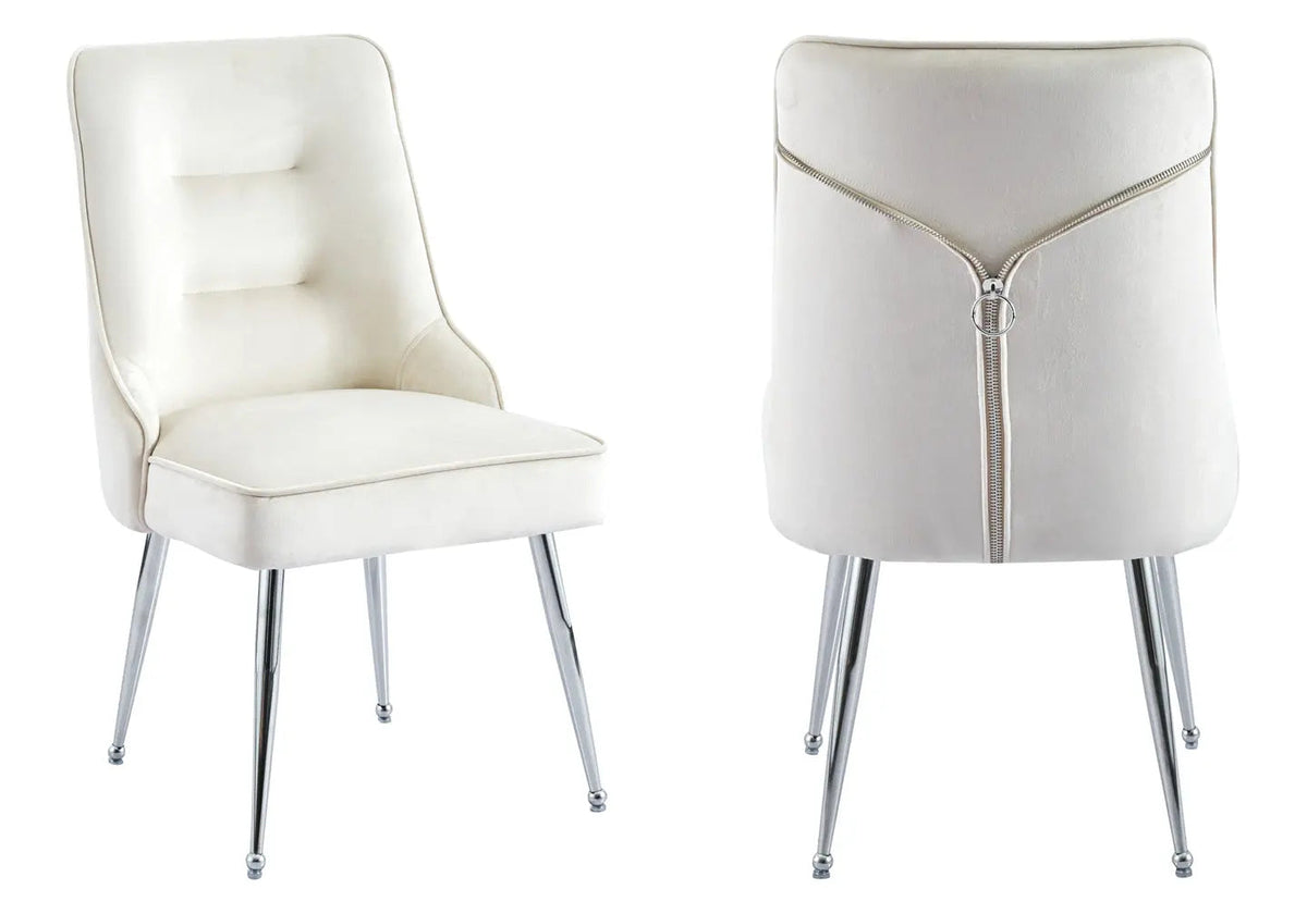 Lot de 2 chaises beige avec zip argenté | Veltis