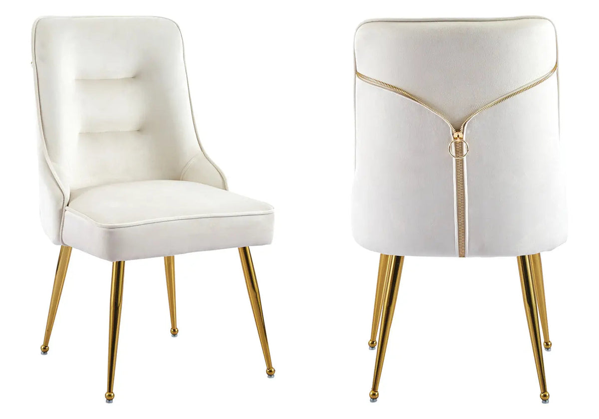 Lot de 2 chaises en beige et métal doré | Veltis