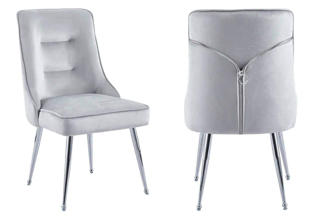 Lot de 2 chaises en gris avec zip argenté | Veltis