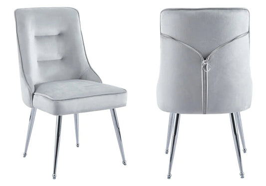 Lot de 2 chaises en gris avec zip argenté | Veltis