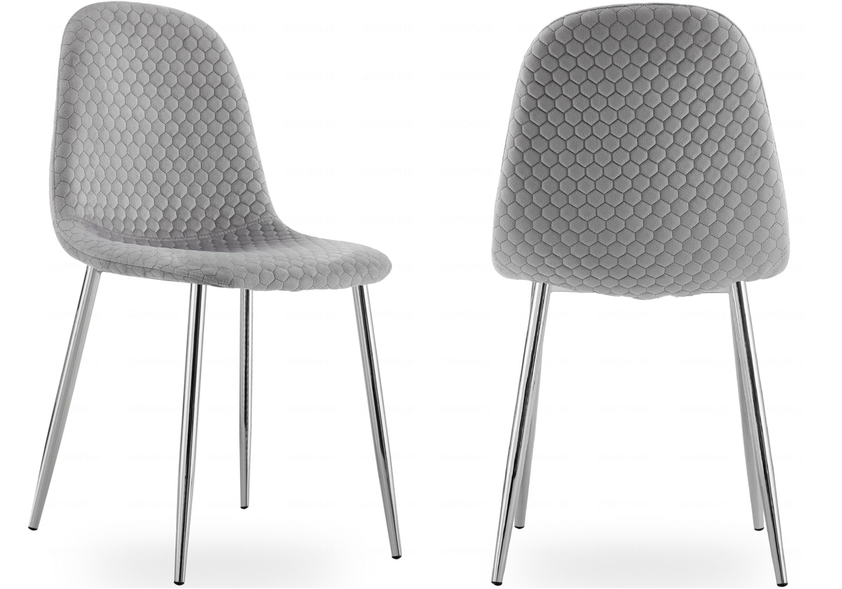 Lot de 6 chaises scandinaves velours alvéolé gris | Sixo
