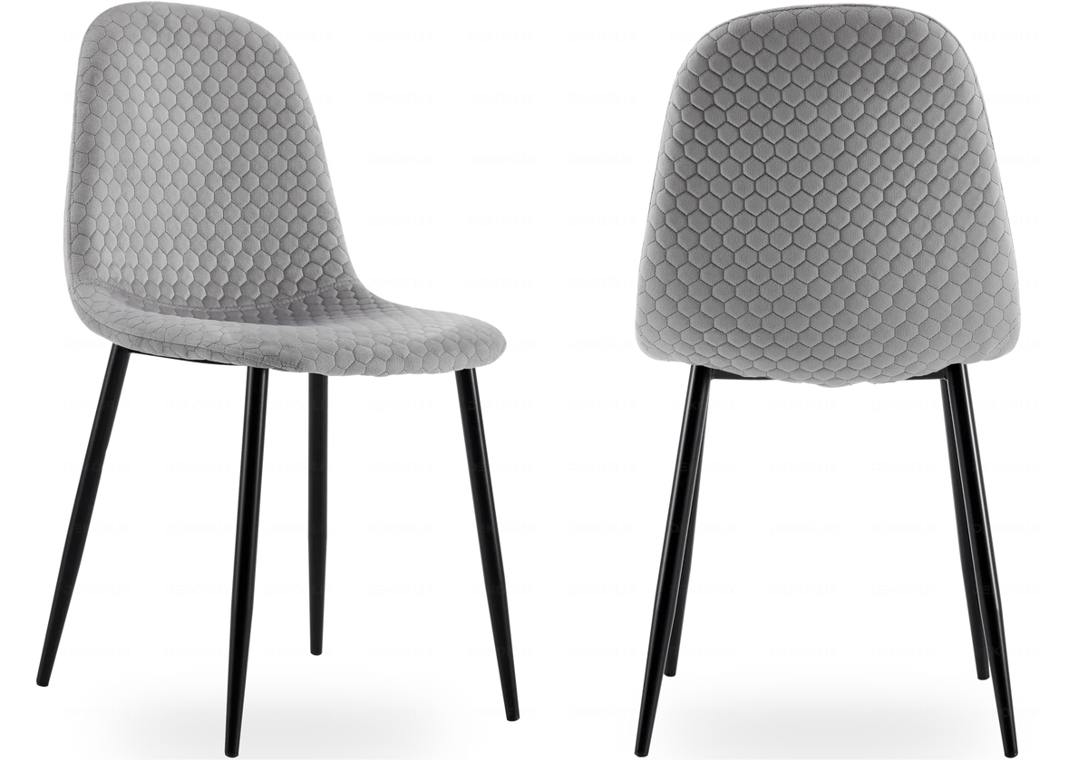 Lot de 6 chaises scandinaves velours alvéolé gris | Sixo