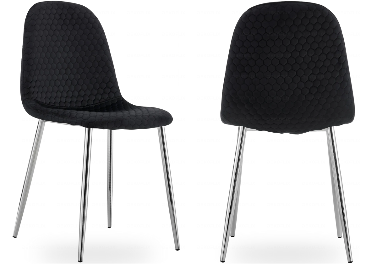 Lot de 6 chaises scandinaves velours alvéolé noir | Sixo