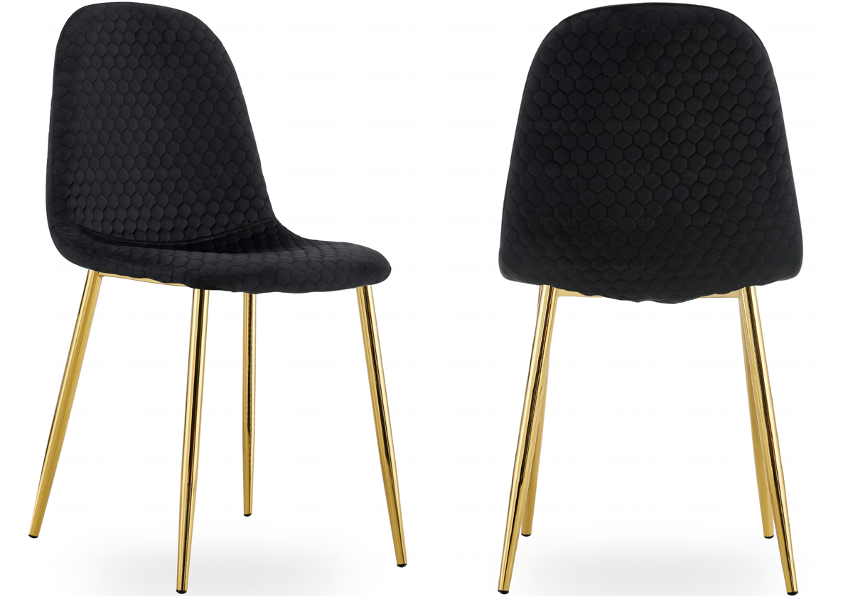 Lot de 6 chaises scandinaves velours alvéolé noir | Sixo