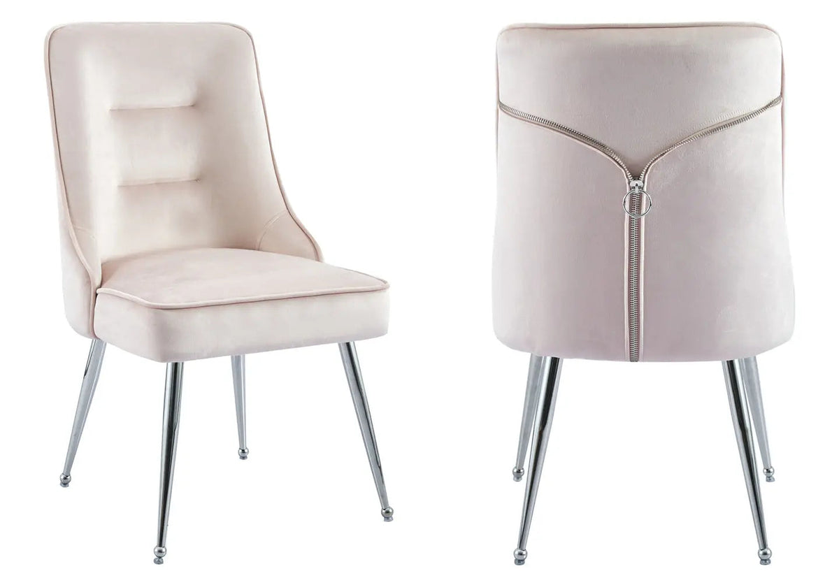 Lot de 2 chaises en rose avec zip argenté | Veltis