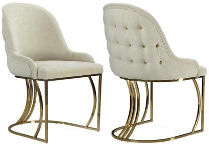 fauteuils table tissu beige capitonnes dores sara x2 - Vue 1 - KOORIS