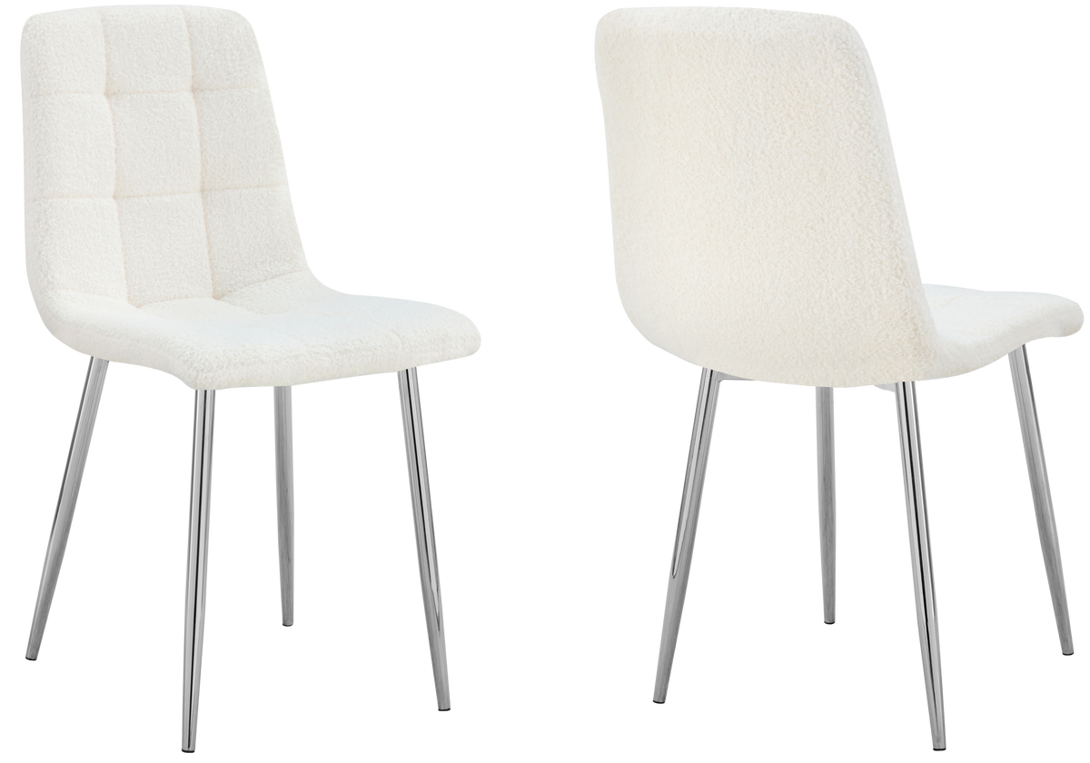 Lot de 4 chaises en bouclette blanche capitonnées | Vexta